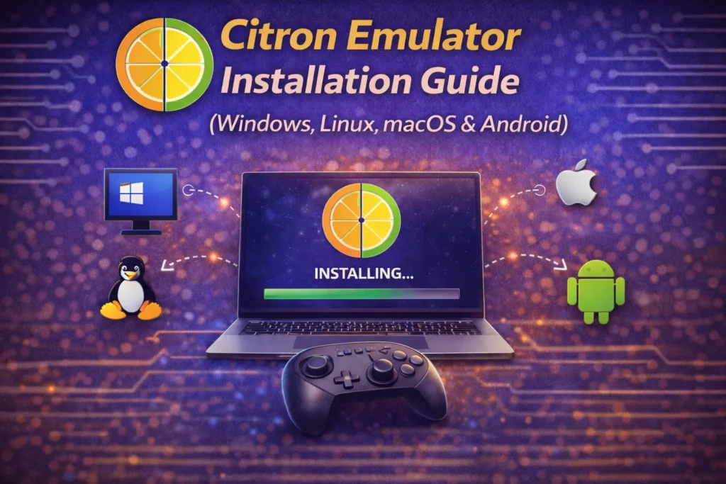 Citron Emulator Installation Guide for Windows, Linux, macOS & Android Citron Emulator Installation Guide showing setup steps for Windows, Linux, macOS, and Android devices