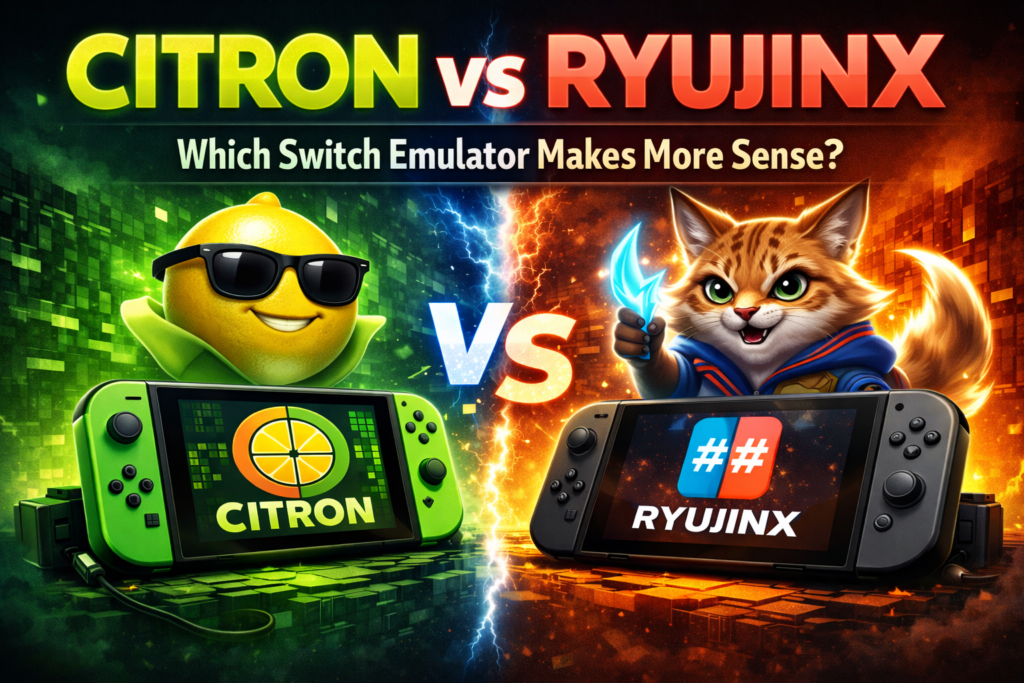 Citron vs Ryujinx – Which Nintendo Switch Emulator Makes More Sense Citron vs Ryujinx Nintendo Switch emulator comparison showing both emulator logos and consoles