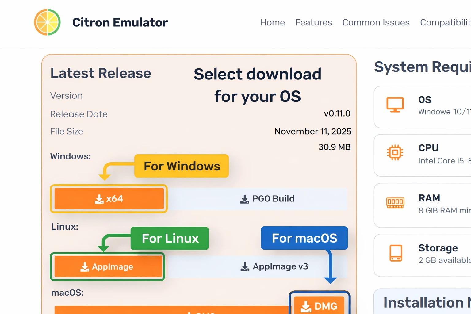Citron Emulator final download page with Download Now button